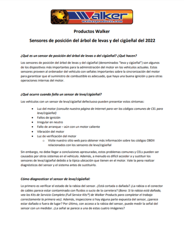Camshaft and Crankshaft Position Sensors Walker Products