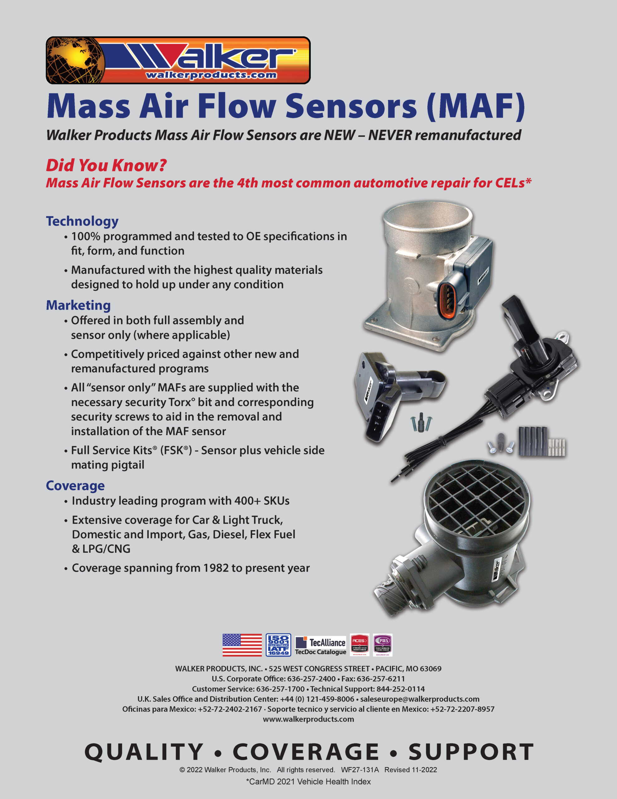 Mass Air Flow Sensors - Walker Products